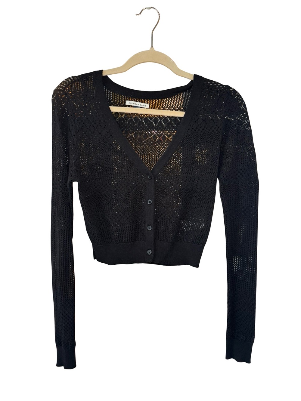 ▪️⚫️ American Eagle Outfitters Black Open-Knit Cropped Cardigan ⚫️▪️